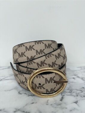 Michael Kors women's reversible signature logo belt gold-tone buckle tan black
